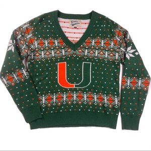 University of Miami V Neck Holiday Sweater Size XL